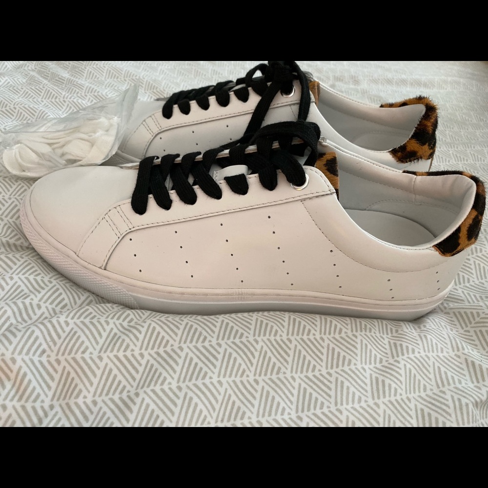 Jcrew classic white leather sneaker with leopard
